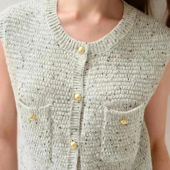 Light Grey Women's Casual Blend Gray Button Trimmed Sweater Vest - Picture 6 of 8